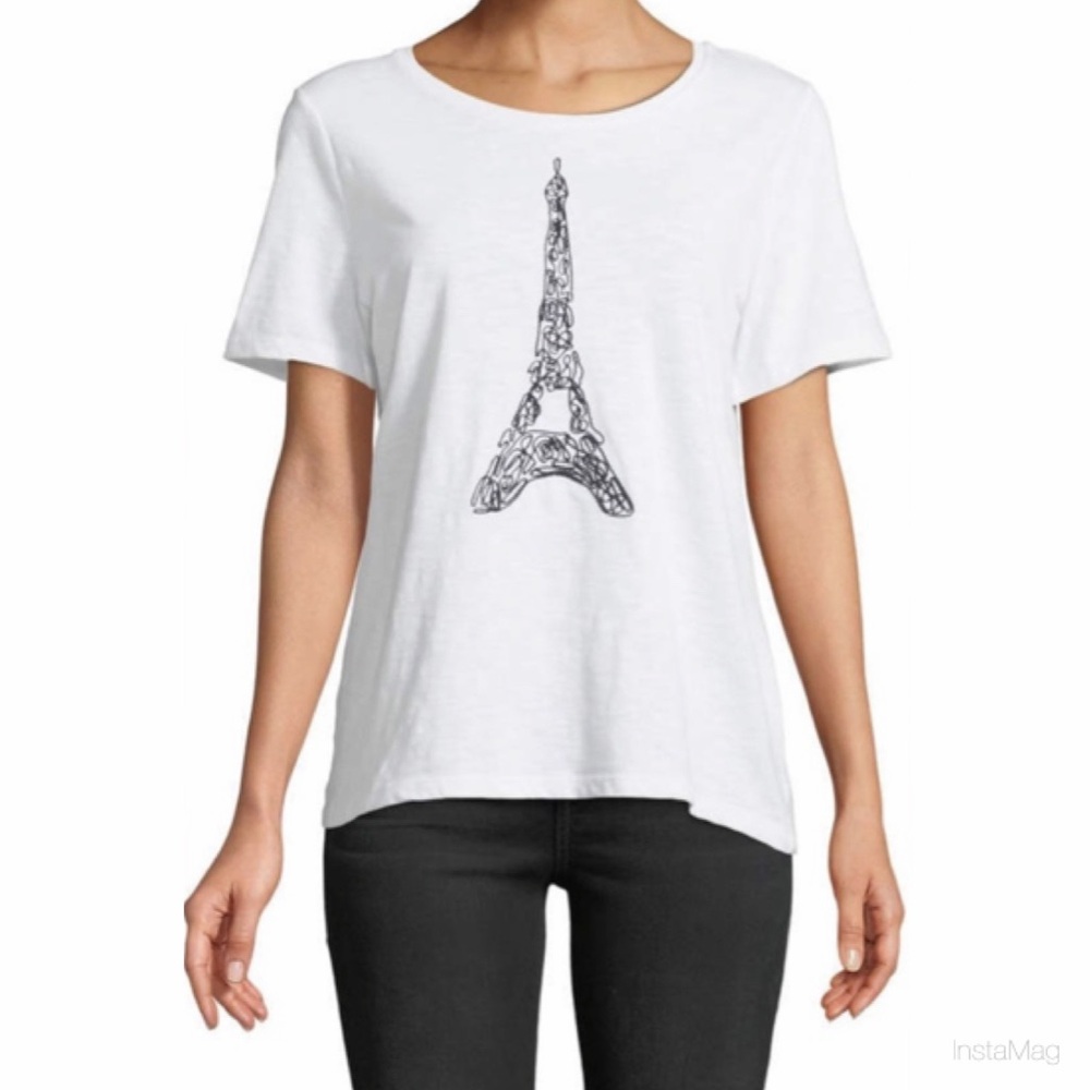 NEW Karl Lagerfeld Paris Corded Eiffel Tower Tee Size Large White & Black